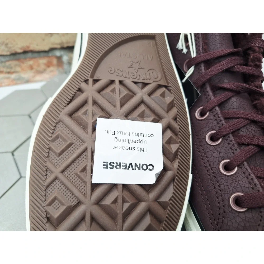 Converse Chuck 70 Distressed Leather Bloodstone Wine Lined Fur Sherpa Warm Sz 12 - Picture 9 of 16